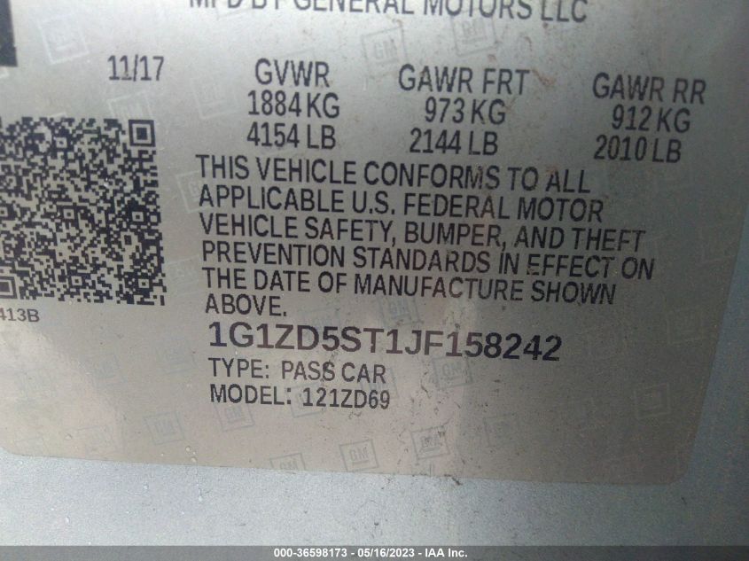 2018 CHEVROLET MALIBU LT - 1G1ZD5ST1JF158242