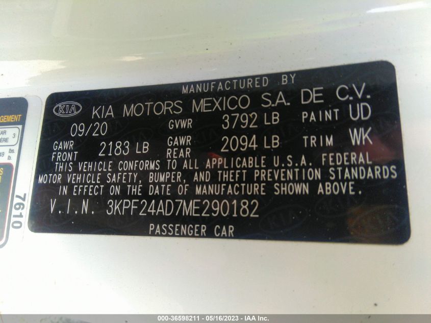 2021 KIA FORTE LXS - 3KPF24AD7ME290182