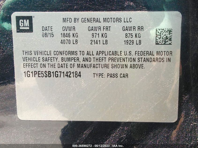 2016 CHEVROLET CRUZE LIMITED LT - 1G1PE5SB1G7142184
