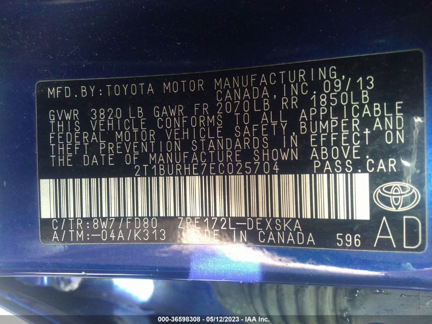 2014 TOYOTA COROLLA S - 2T1BURHE7EC025704