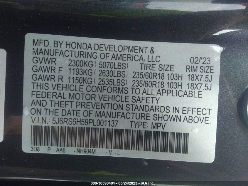 2023 HONDA CR-V HYBRID SPORT - 5J6RS6H59PL001137