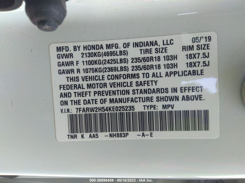 2019 HONDA CR-V EX - 7FARW2H54KE025235
