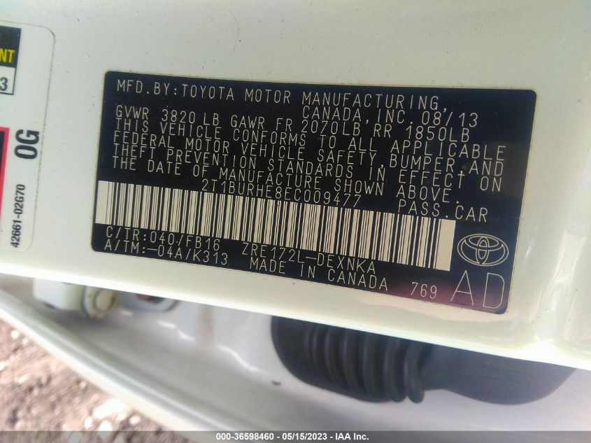 2014 TOYOTA COROLLA LE - 2T1BURHE8EC009477