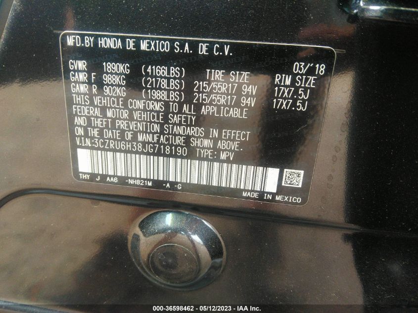2018 HONDA HR-V LX - 3CZRU6H38JG718190