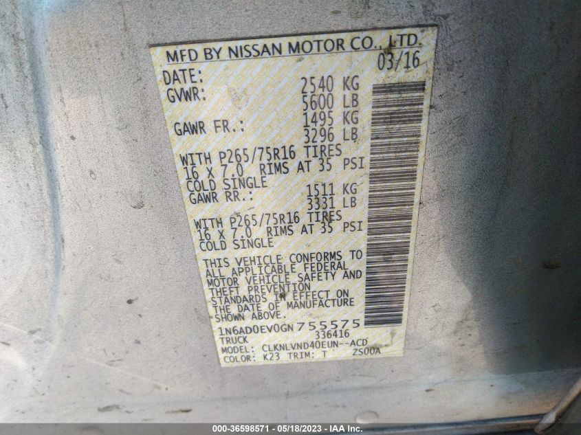 2016 NISSAN FRONTIER PRO-4X - 1N6AD0EV0GN755575