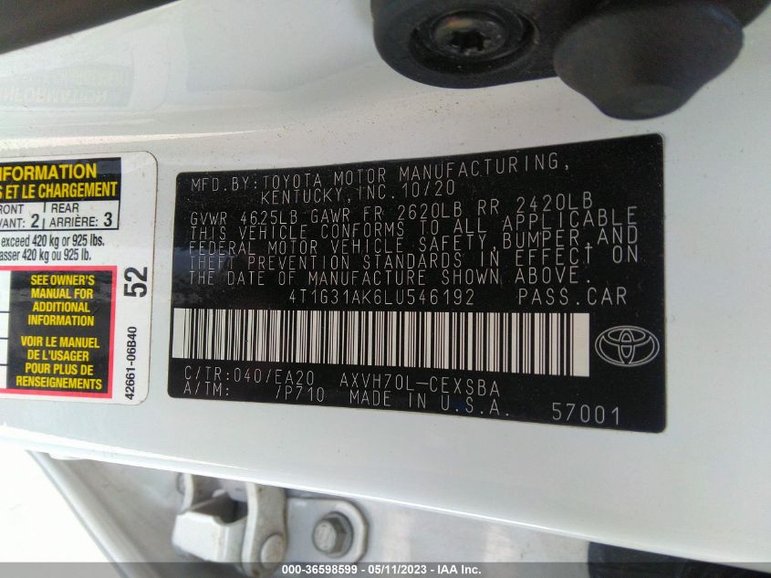 2020 TOYOTA CAMRY HYBRID SE - 4T1G31AK6LU546192