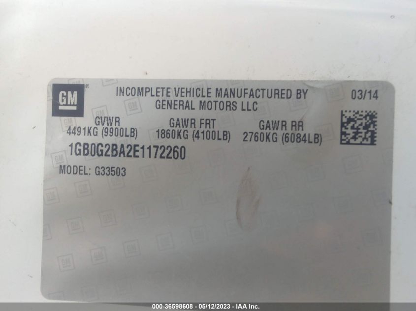 2014 CHEVROLET EXPRESS 1GB0G2BA2E1172260