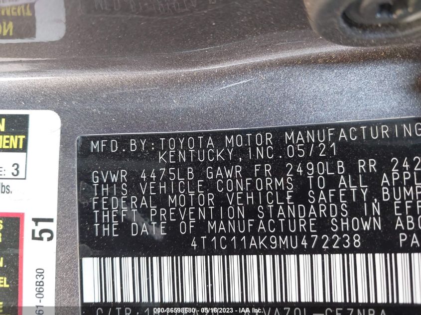 2021 TOYOTA CAMRY LE - 4T1C11AK9MU472238
