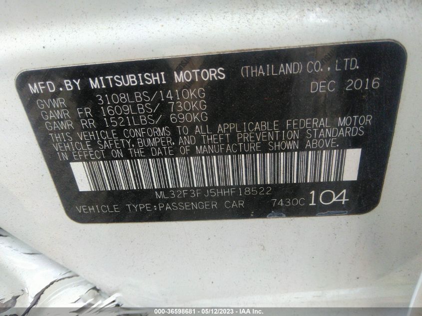 2017 MITSUBISHI MIRAGE G4 ES - ML32F3FJ5HHF18522