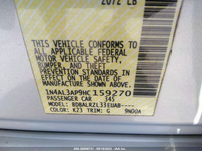 2017 NISSAN ALTIMA 2.5 SL - 1N4AL3AP9HC159270