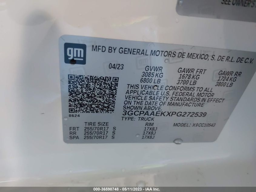 2023 CHEVROLET SILVERADO 1500 WORK TRUCK - 3GCPAAEKXPG272539