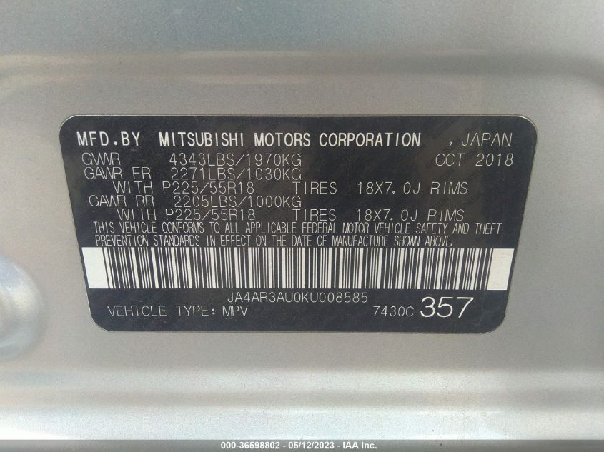 2019 MITSUBISHI OUTLANDER SPORT 2.0 - JA4AR3AU0KU008585