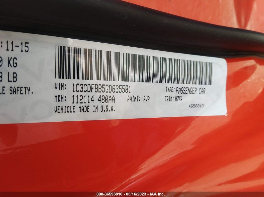 2016 DODGE DART SXT - 1C3CDFBB5GD635581