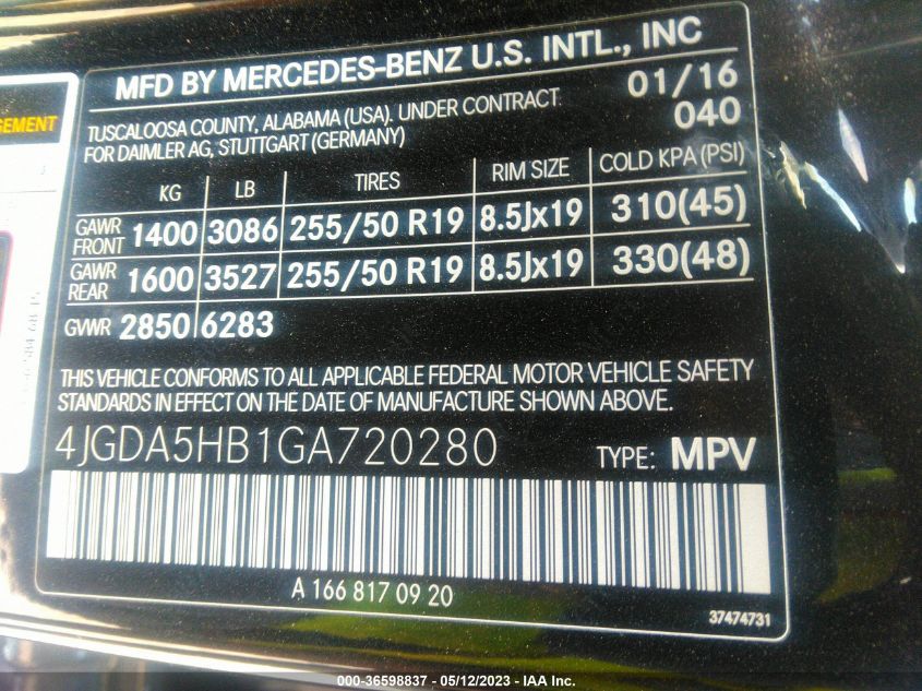 2016 MERCEDES-BENZ GLE GLE 350 - 4JGDA5HB1GA720280