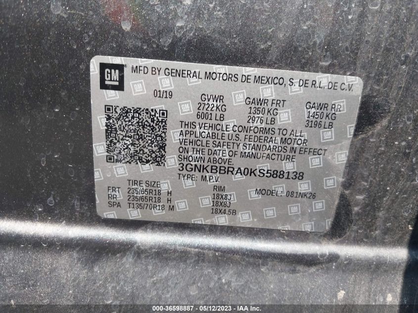 2019 CHEVROLET BLAZER - 3GNKBBRA0KS588138