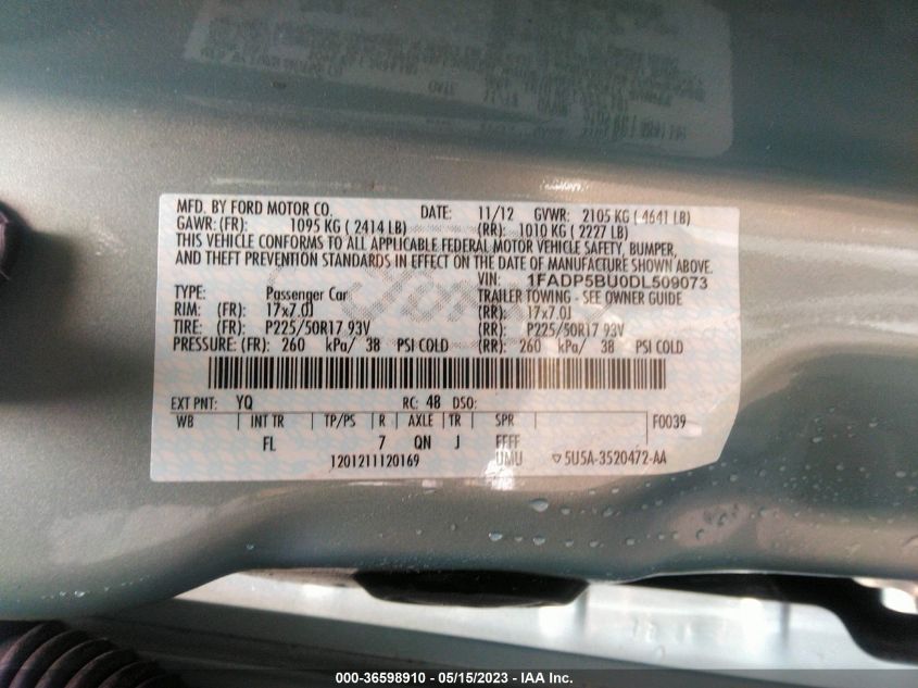 2013 FORD C-MAX HYBRID SEL - 1FADP5BU0DL509073