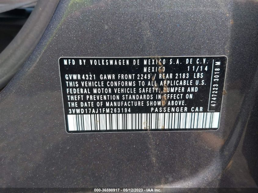 2015 VOLKSWAGEN JETTA SEDAN 1.8T SE - 3VWD17AJ1FM263194