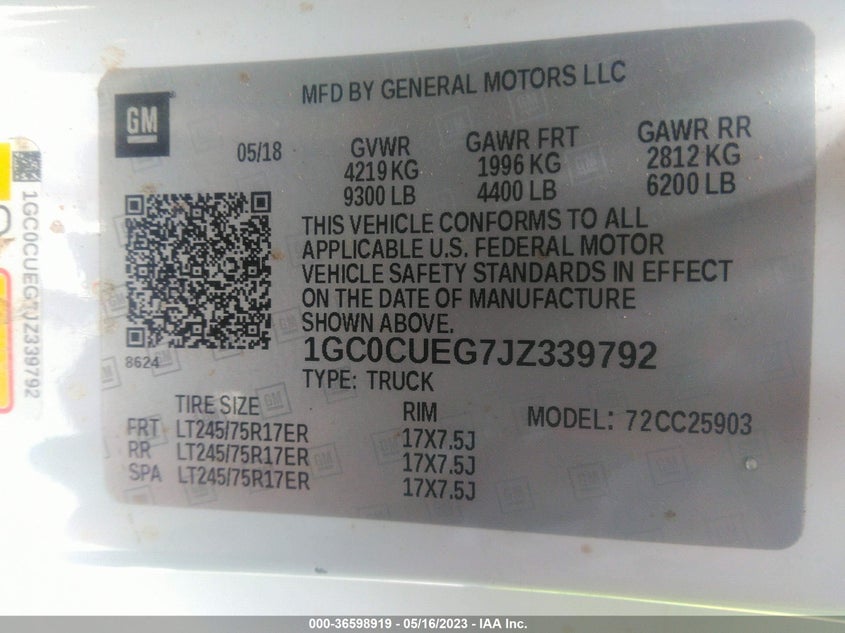 VIN 1GC0CUEG7JZ339792 2018 CHEVROLET SILVERADO 2500HD WORK TRUCK