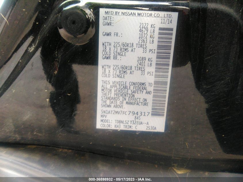 2015 NISSAN ROGUE SL - 5N1AT2MV7FC794317