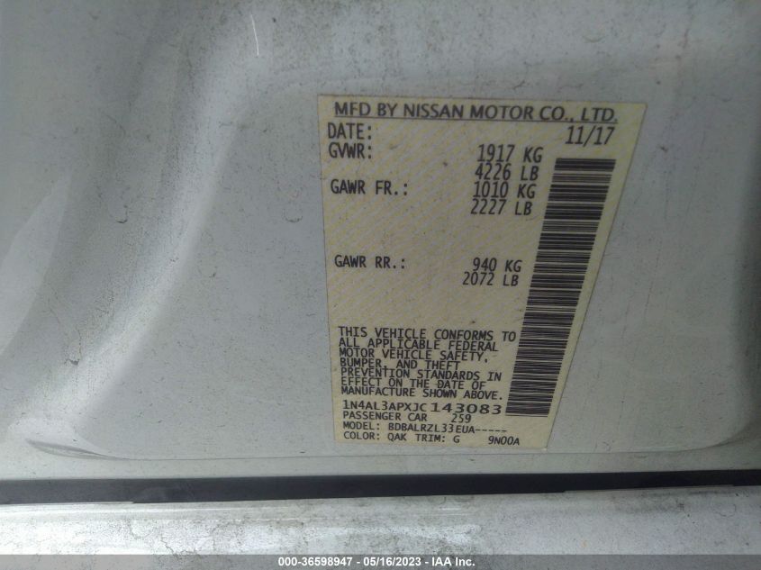 2018 NISSAN ALTIMA 2.5 SL - 1N4AL3APXJC143083