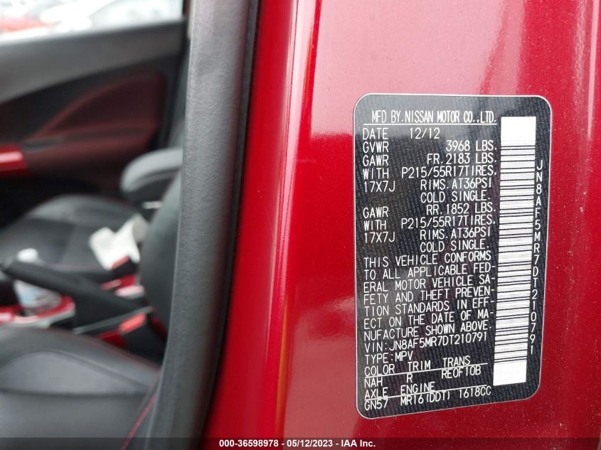 2013 NISSAN JUKE SL - JN8AF5MR7DT210791