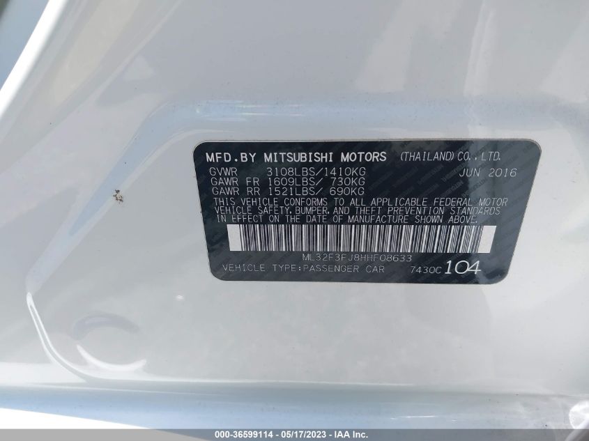 2017 MITSUBISHI MIRAGE G4 ES - ML32F3FJ8HHF08633