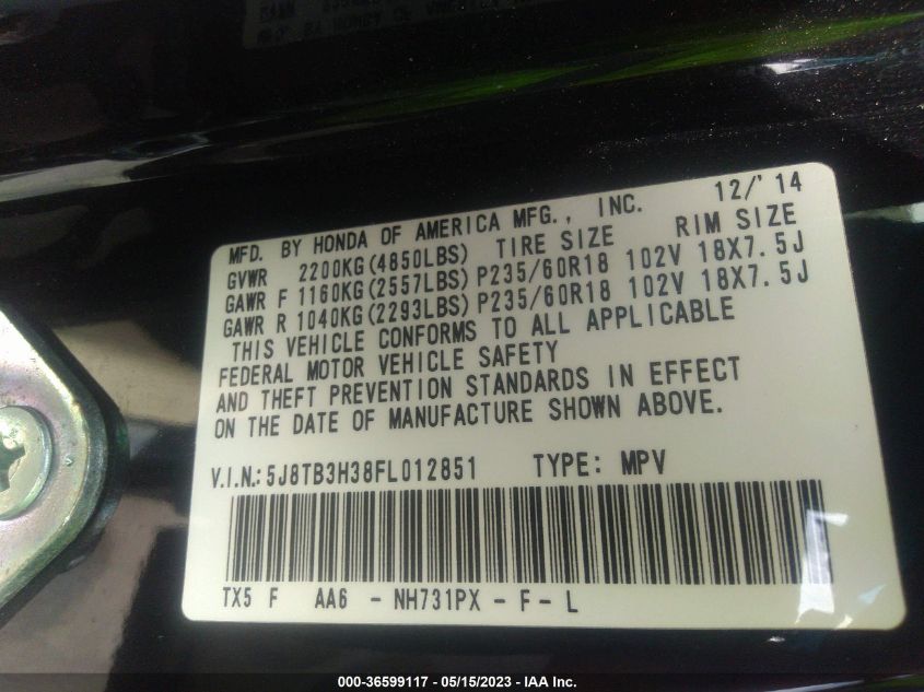 2015 ACURA RDX - 5J8TB3H38FL012851