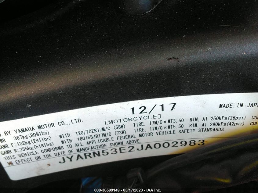 2018 YAMAHA MT09 JYARN53E2JA002983