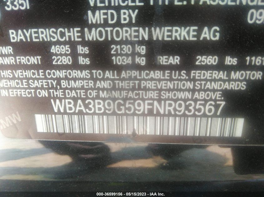 2015 BMW 3 SERIES 335I XDRIVE - WBA3B9G59FNR93567