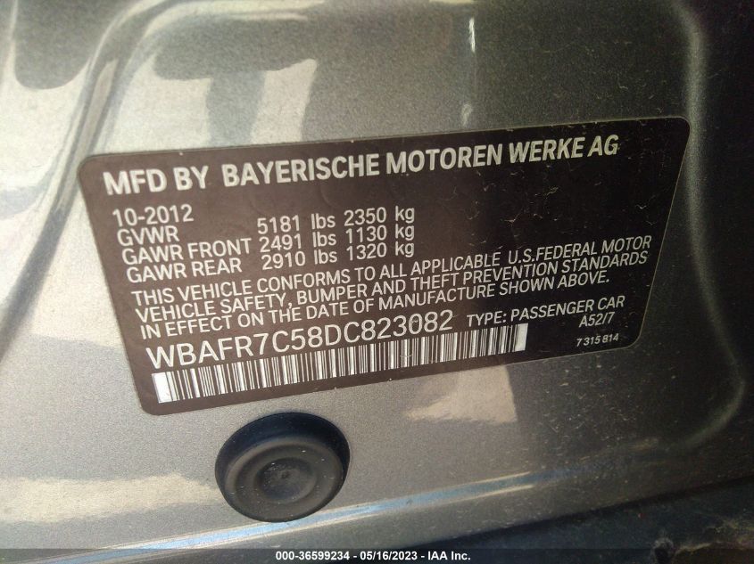 2013 BMW 5 SERIES 535I - WBAFR7C58DC823082