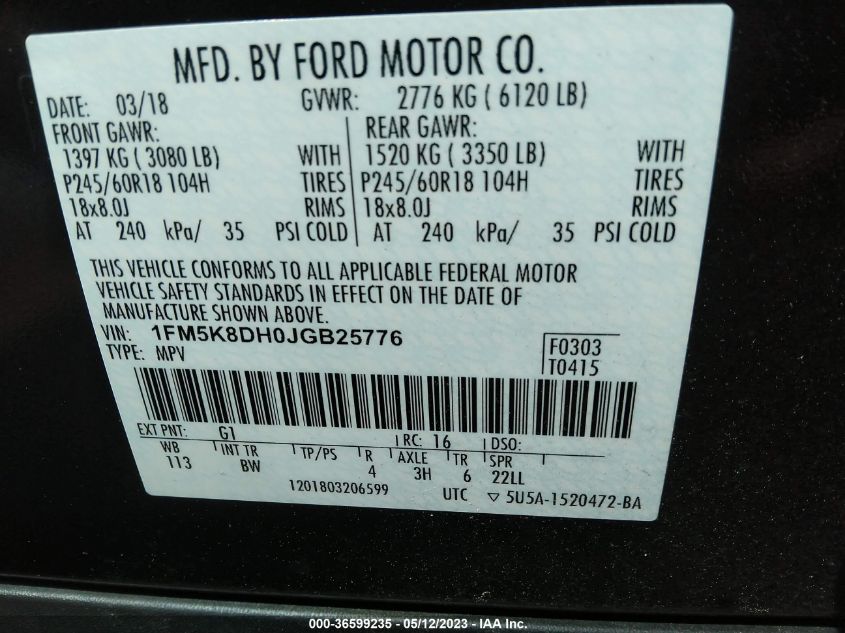 2018 FORD EXPLORER XLT - 1FM5K8DH0JGB25776