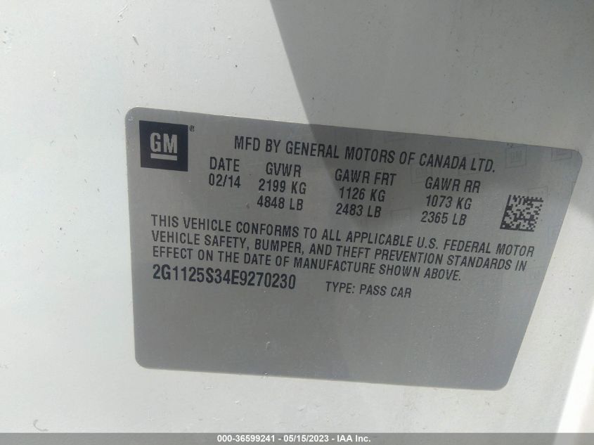2014 CHEVROLET IMPALA LT - 2G1125S34E9270230