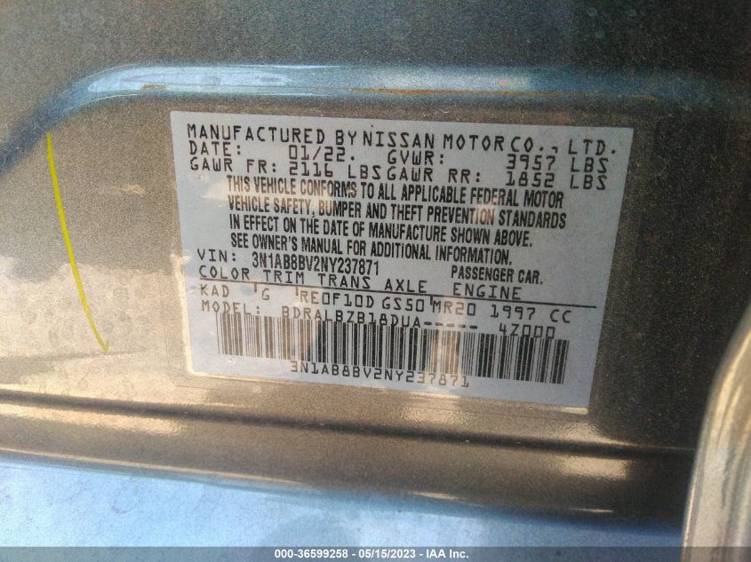 2022 NISSAN SENTRA S - 3N1AB8BV2NY237871