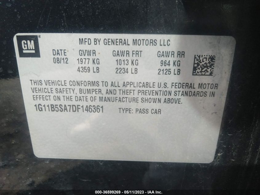 2013 CHEVROLET MALIBU LS - 1G11B5SA7DF146361