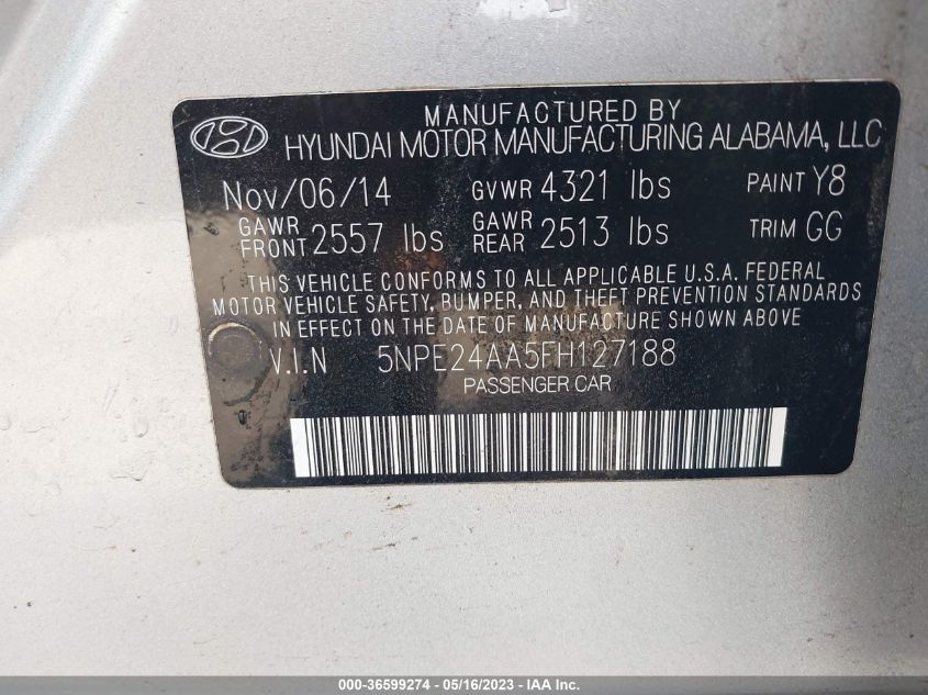 2015 HYUNDAI SONATA 1.6T ECO - 5NPE24AA5FH127188