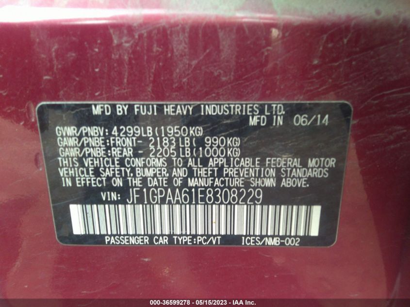 2014 SUBARU IMPREZA WAGON 2.0I - JF1GPAA61E8308229