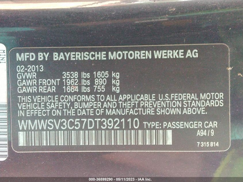 2013 MINI COOPER HARDTOP S - WMWSV3C57DT392110