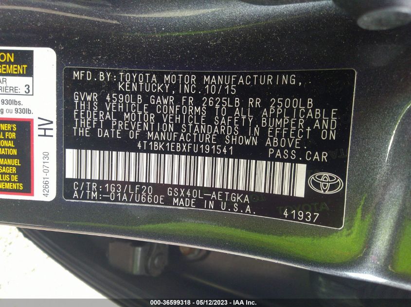 2015 TOYOTA AVALON LIMITED - 4T1BK1EBXFU191541
