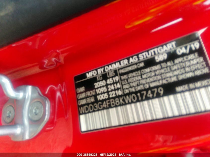 2019 MERCEDES-BENZ A-CLASS A 220 WDD3G4FB8KW017479