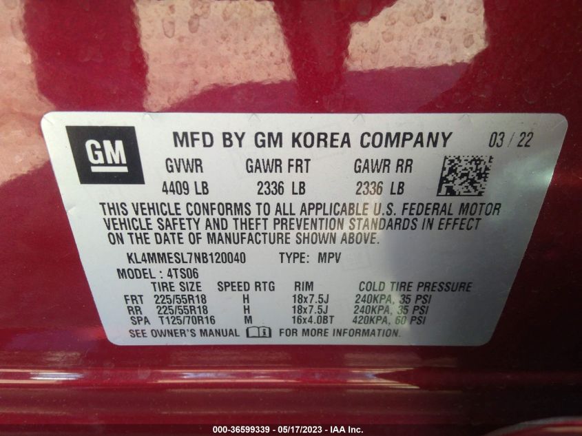 2022 BUICK ENCORE GX SELECT - KL4MMESL7NB120040