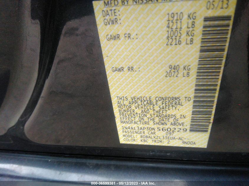2013 NISSAN ALTIMA 2.5 SL - 1N4AL3AP3DN560229