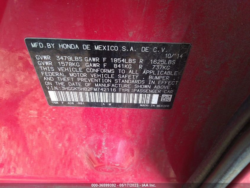 2015 HONDA FIT EX-L/EX - 3HGGK5H82FM742116