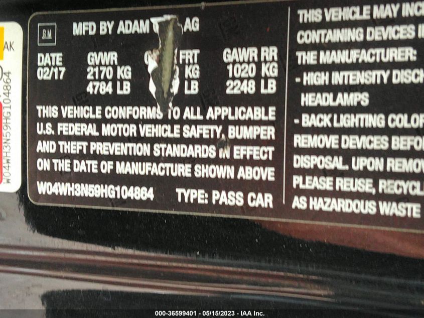 2017 BUICK CASCADA PREMIUM - W04WH3N59HG104864
