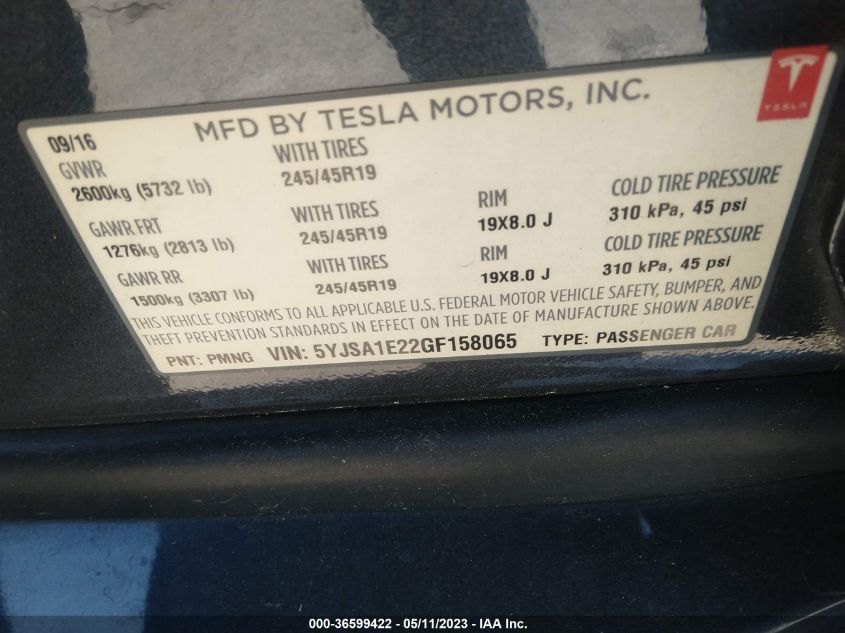 2016 TESLA MODEL S 90D/70D/75D/60D/85D - 5YJSA1E22GF158065
