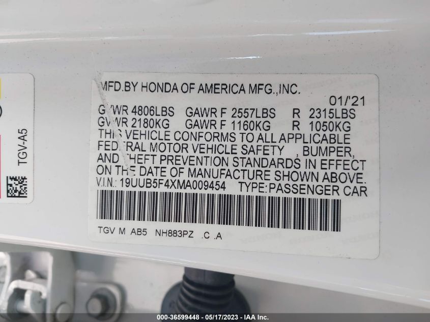2021 ACURA TLX W/TECHNOLOGY PACKAGE - 19UUB5F4XMA009454