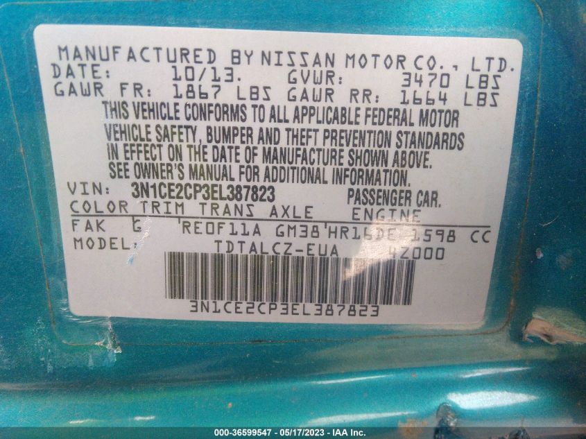 2014 NISSAN VERSA NOTE S PLUS - 3N1CE2CP3EL387823
