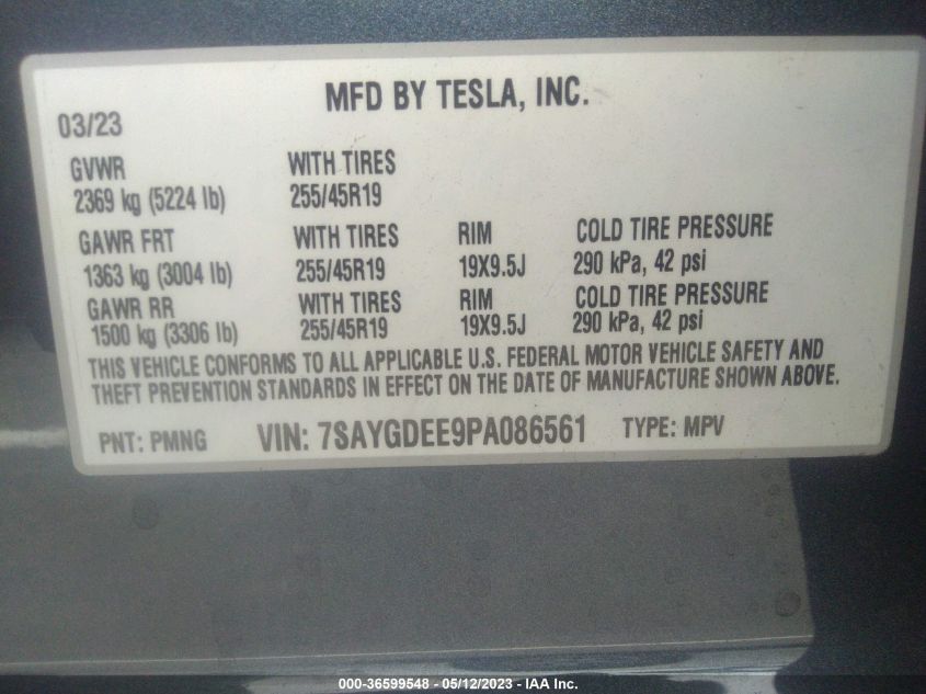 2023 TESLA MODEL Y LONG RANGE - 7SAYGDEE9PA086561