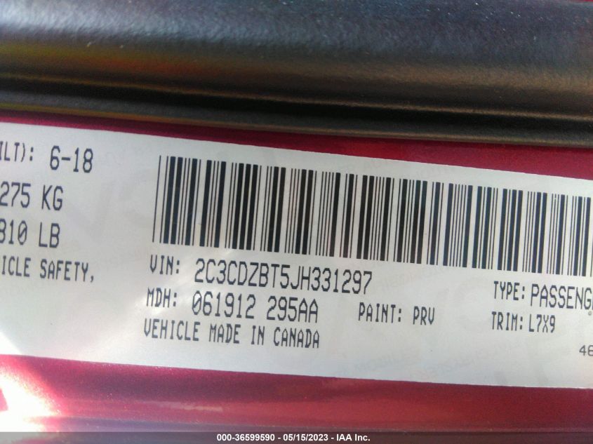 2018 DODGE CHALLENGER R/T - 2C3CDZBT5JH331297