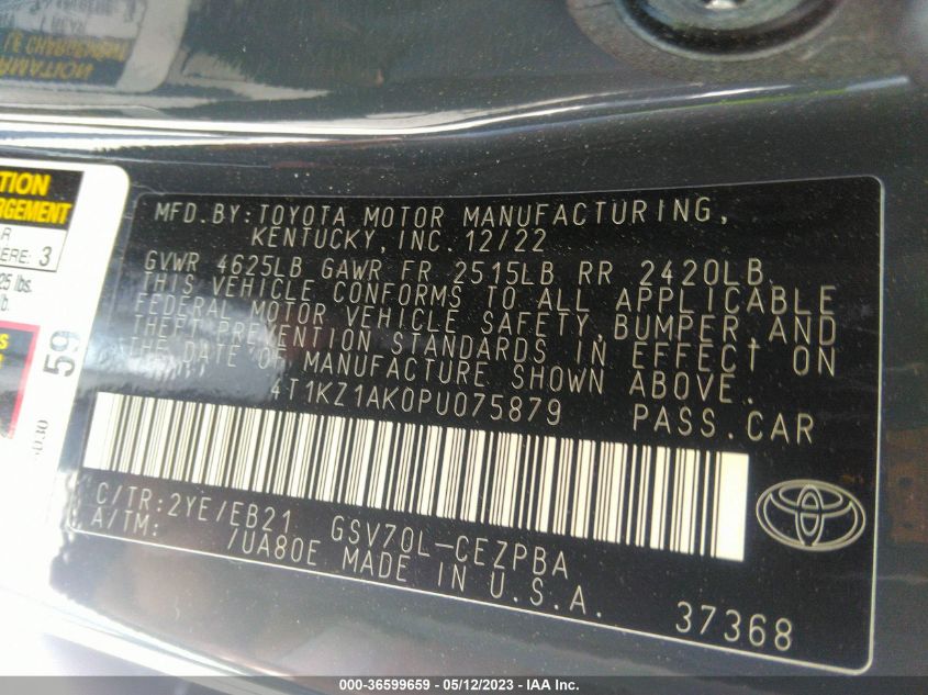 2023 TOYOTA CAMRY V6 - 4T1KZ1AK0PU075879