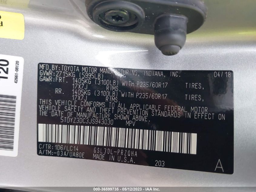 2018 TOYOTA SIENNA XLE - 5TDYZ3DC3JS943030